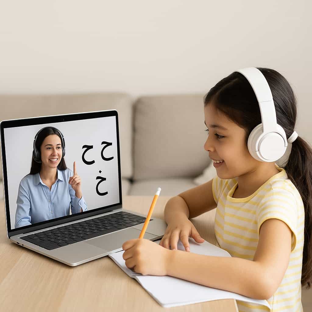 طفلة تدرس اون لاين